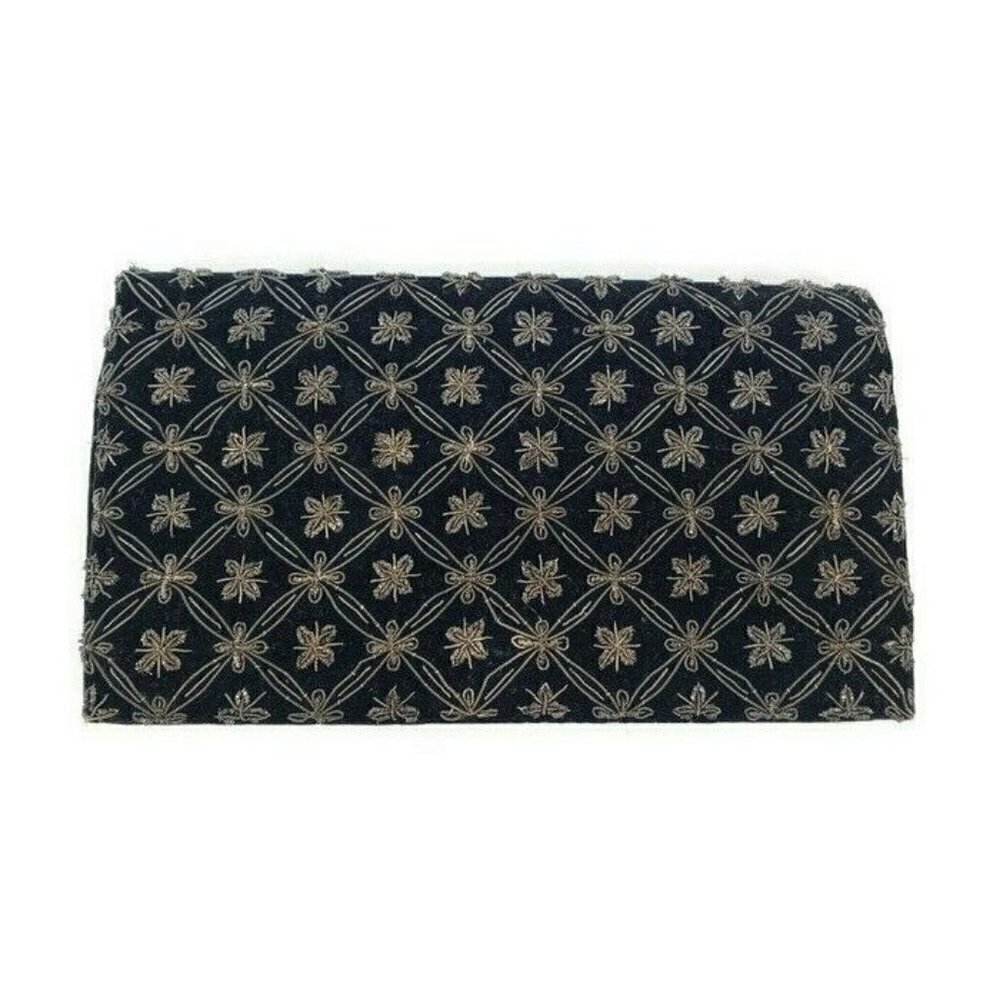 Vintage Ganeshi Lall & Son Clutch Black and Silver Velvet Purse Handbag